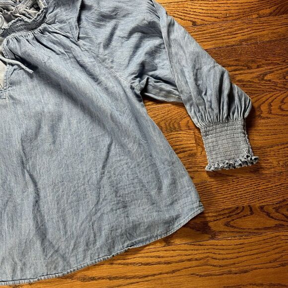 Old Navy Balloon Sleeve Shirt Woman’s 2X Ruffled Tie Front Chambray Look Boho‎ - Picture 3 of 11